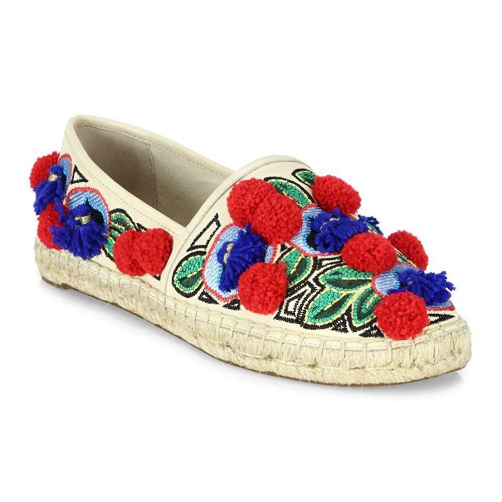 Tory Burch Ellis Pom Pom Embroidered Espadrille Flats